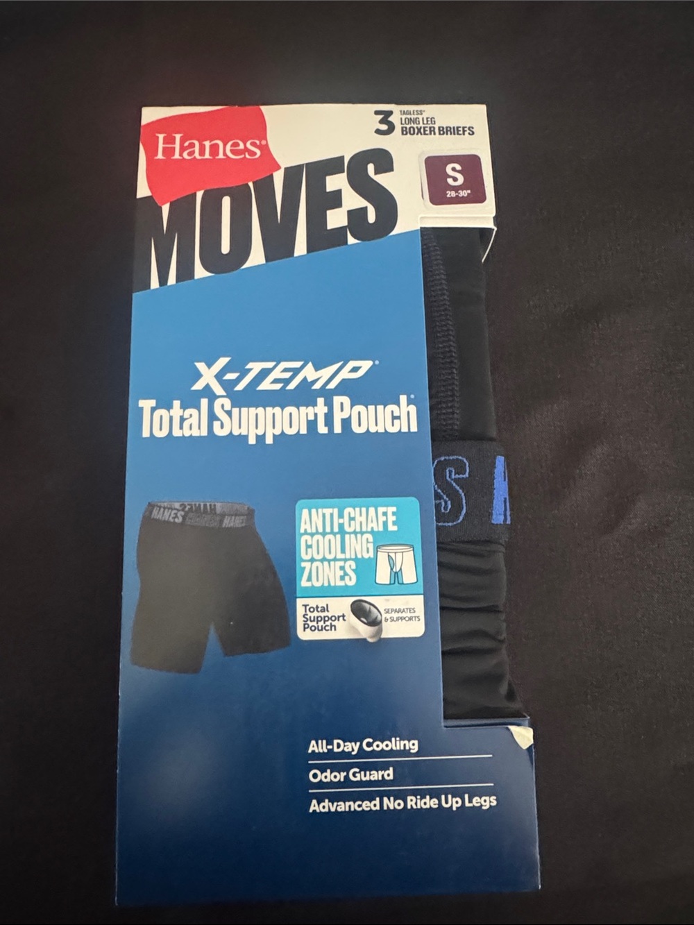Hanes Moves X-Temp Men's Boxer Briefs - Black with Blue Logo